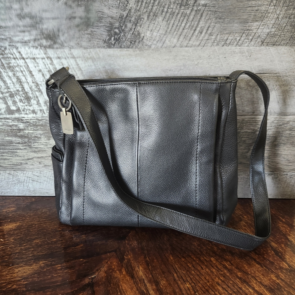 Vintage Black Pebble Genuine Leather Rolfs Shoulder Bag Purse
